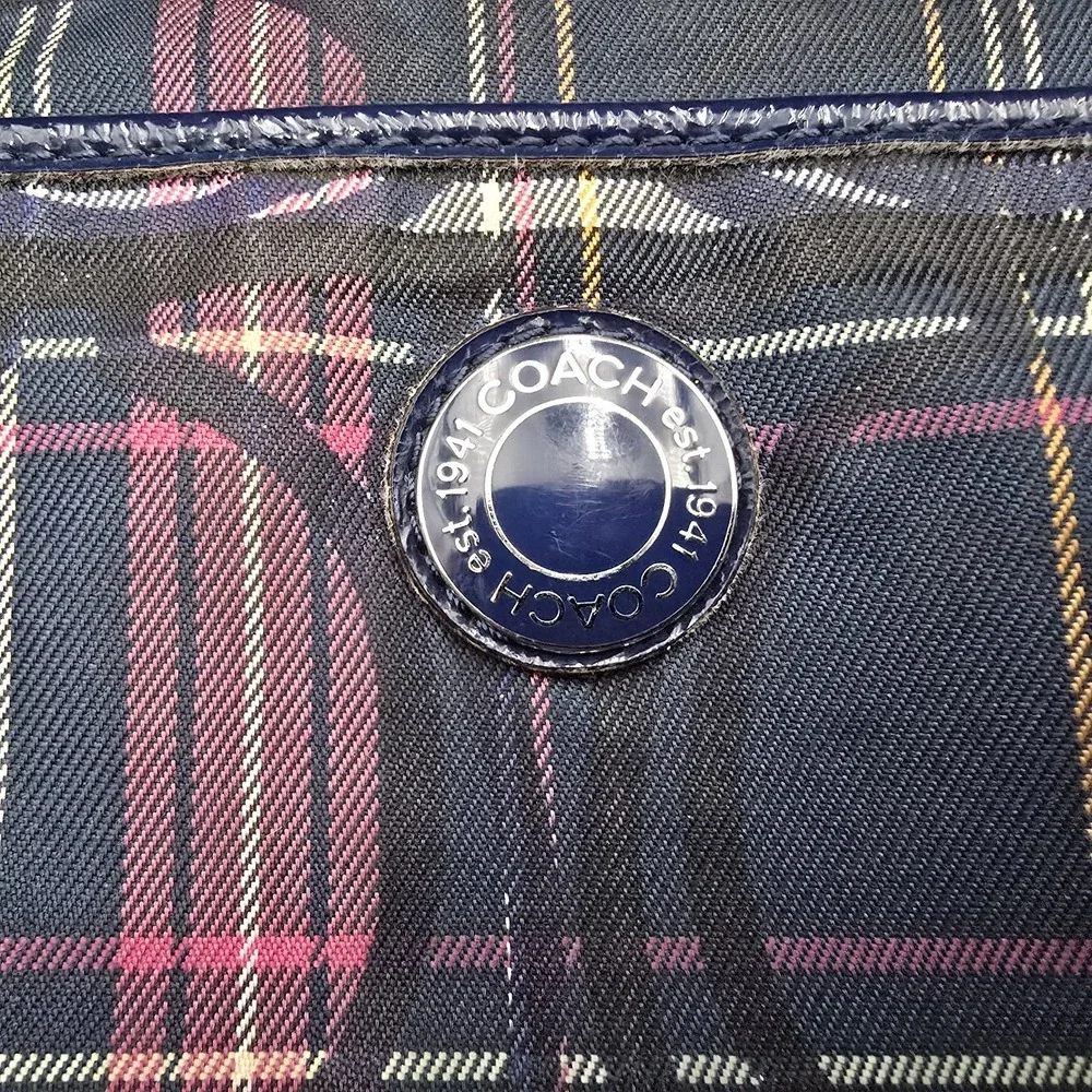 Coach Poppy Tartan Plaid Signature Crossbody Bag Purse Blue Purple Pink